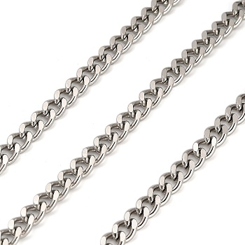 Titanium Steel Curb Chains, Unwelded, with Spool, Stainless Steel Color, 8x6x3mm, 5m/roll