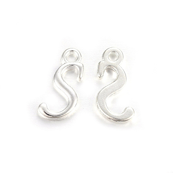 Silver Color Plated Alloy Letter Pendants, Rack Plating, Cadmium Free & Lead Free, Letter.S, 14x7x2mm, Hole: 1.5mm