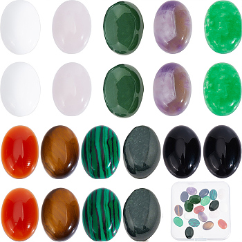 20Pcs 10 Style Natural & Synthetic Mixed Gemstone Cabochons Kit, Oval, 14x10x4.5~5.5mm, 2Pcs/style