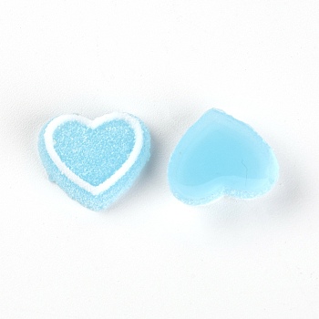 Resin Cabochons Accessories, Frosted, Imitation Berry Candy, Heart, Light Sky Blue, 15x17x5.5mm