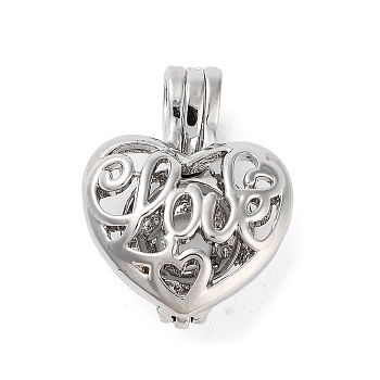 Alloy Bead Cage Pendants, Hollow Cage Charms for Chime Ball Pendant Making, Platinum, Heart, 22x17x10mm, Hole: 5x3mm