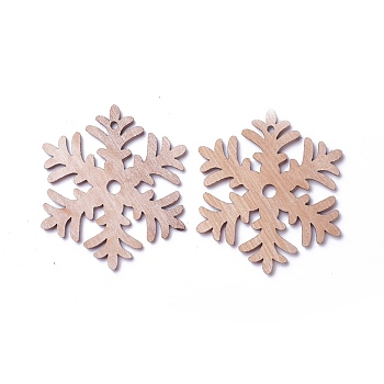 Undyed Wood Pendants, Snowflake, BurlyWood, 65x56.5x2.5mm, Hole: 3mm