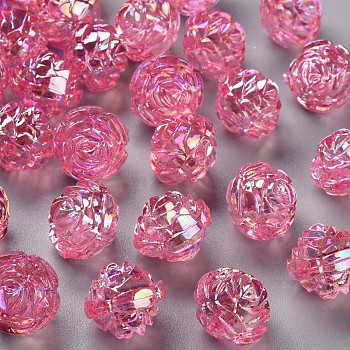 Transparent Acrylic Beads, AB Color, Flower, Hot Pink, 18x16.5mm, Hole: 2.5mm, about 228pcs/500g