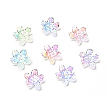 Transparent Acrylic Flower Bead Caps, AB Color, 5-Petal Flower, Colorful, 11.5x12x3mm, Hole: 1.5mm
