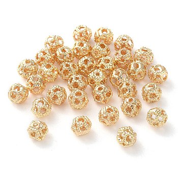 Rack Plating Brass Beads, Long-Lasting Plated, Round, Real 14K Gold Plated, 4mm, Hole: 0.8mm