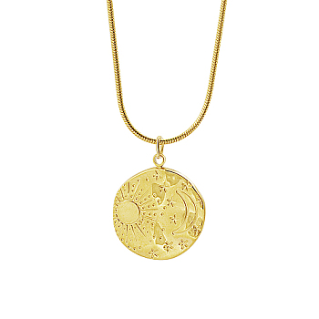 Moon & Sun Stainless Steel Pendant Necklaces, with Snake Chains, Real 18K Gold Plated, 17.72 inch(45cm)