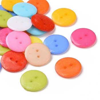 Acrylic Sewing Buttons, Plastic Buttons for Costume Design, 2-Hole, Dyed, Flat Round, Mixed Color, 22x3mm, Hole: 1mm