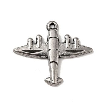 304 Stainless Steel Pendants, Plane Charms, Antique Silver, 21x25x2.5mm, Hole: 1.4mm