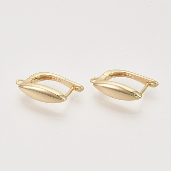 Brass Hoop Earring Findings with Latch Back Closure, Nickel Free, with Horizontal Loop, Horse Eye, Real 18K Gold Plated, 17.5x5x12.5mm, Hole: 1.2mm, pin: 1x0.7mm