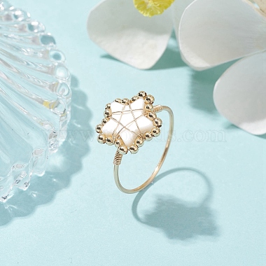 Natural Shell Star Braided Bead Style Ring(RJEW-JR00613)-2