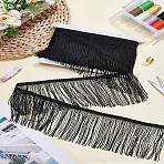 5M Polyester Tassel Fringe Trimming, Clothes Decoration, Costume Accessories, Black, 100x1mm(OCOR-LP0001-60)