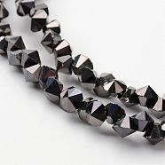 Electroplate Glass Bead Strands, Full Plated, Faceted, Diamond, Black Plated, 4x4mm, Hole: 1mm, about 143pcs/strand, 11.8 inch(EGLA-J138-C-FP02)