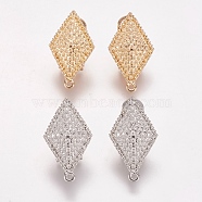 Alloy Stud Earring Findings, with Loop, Rhombus, Mixed Color, 29x16mm, Hole: 1mm, Pin: 0.7mm(PALLOY-F201-13)