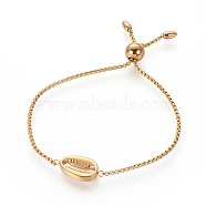 304 Stainless Steel Bolo Bracelets, Slider Bracelets, with Box Chains, Cowrie Shell Shape, Golden, Single Chain Length: about 125mm(BJEW-E371-03G)