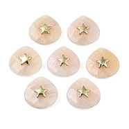 Natural Pink Aventurine Pendants, with Light Gold Plated Brass Star Findings, Faceted, Teardrop, 28~28.5x28~28.5x10mm, Hole: 1.2mm(G-N326-132-02)