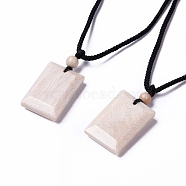 Dyed Natural Fossil Coral Rectangle Pendant Necklace for Women, Old Lace, 25.98 inch(66cm)(NJEW-C002-02A)