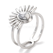 Ion Plating(IP) 304 Stainless Steel Ring, Synthetic Howlite Rings, Flower, 15.5x12.5mm, Inner Diameter: Adjustable(RJEW-B059-01P-01)