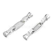 Brass Pave Clear Cubic Zirconia Fold Over Clasps, Nickel Free, Oval, Real Platinum Plated, Oval: 19x8x3.5mm, Clasp: 15x8x7mm, Inner Diameter: 4mm(KK-N231-363P)
