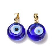 Handmade Lampwork Evil Eye Pendants, with Real 18K Gold Plated Brass Findings, Cadmium Free & Lead Free, Dark Blue, 15x12x5mm, Hole: 4.5x3.5mm(X-LAMP-P057-01G-02)