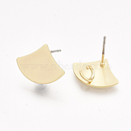 Smooth Surface Iron Stud Earring Findings, with Loop, Raw(Unplated) Pins, Cadmium Free & Lead Free, Fan, Matte Gold Color, 13x17mm, Hole: 2mm, Pin: 0.7mm(X-IFIN-T012-33-RS)