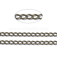 Brass Twisted Chains, Curb Chains, Soldered, with Spool, Lead Free & Nickel Free & Cadmium Free, Antique Bronze, 4x3x0.45mm, about 301.83 Feet(92m)/roll(CHC-Q001-02AB)