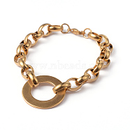 Ring 304 Stainless Steel Link Bracelets, with Lobster Claw Clasps, Golden, 8-5/8 inch(220mm), 10mm(BJEW-F218-02G)