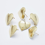 Brass Stud Earring Findings, with Loop, Long-Lasting Plated, Real 18K Gold Plated, Nickel Free, Heart, 19x19mm, Hole: 2.5mm, Pin: 0.5mm(KK-G331-27G-NF)