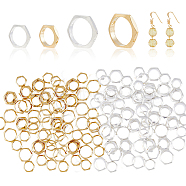 80Pcs 4 Style Brass Bead Frames, Long-Lasting Plated, Hexagon, Mixed Color, 8~11x2mm, Hole: 1mm, Inner Diameter: 6.5~9mm, 20pcs/style(KK-FH0005-32)