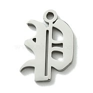 201 Stainless Steel Pendants, Stainless Steel Color, Old Initial Letters Charms, Letter P, 19x14x1.6mm, Hole: 1.8mm(STAS-B055-01P-P)
