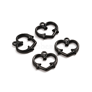 304 Stainless Steel Toggle Clasps Parts, Heart, Electrophoresis Black, 15x15.5x2mm, Hole: 1.6mm(STAS-D142-06B-B)