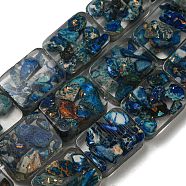 Dyed Natural Imperial Jasper with Resin Beads Strands, Rectangle, Royal Blue, 16x12x6mm, Hole: 1.2mm, about 11pcs/strand, 7.09 inch(18cm)(G-G083-F07-01)