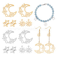 12Pcs 6 Style 201 Stainless Steel Pendants, Laser Cut Pendants, Moon with Flower & Star, Mixed Color, 15~38x13~35x1mm, Hole: 1.5mm, 2pcs/style(STAS-CA0001-82)