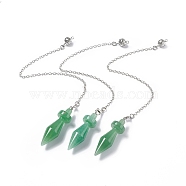 Natural Green Aventurine Pointed Dowsing Pendulums, with Rack Plating Brass Findings, Cadmium Free & Lead Free, Bicone, 229x2.5mm, Hole: 1.2~1.8mm(AJEW-B020-05P-01)