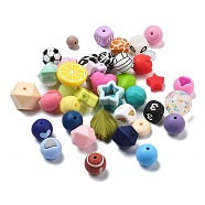 Silicone Beads, DIY Nursing Necklaces Making, Chewing Pendants for Teethers, Faceted, Mixed Shapes, Mixed Color, 8~24x8~21.5x6~12mm, Hole: 2mm(SIL-XCP0001-14)