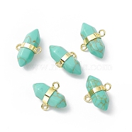 Synthetic Turquoise Double Terminal Pointed Connector Charms, Faceted Bullet Links, with Rack Plating Gloden Tone Brass Findings, Cadmium Free & Lead Free, 19x15.5x9mm, Hole: 2mm(G-P491-11G-03)