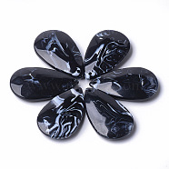 Acrylic Pendants, Imitation Gemstone Style, teardrop, Black, 48x28x9mm, Hole: 2mm, about 68pcs/500g(OACR-T007-03D)