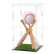 Fibre Artificial Moss, with Acrylic Display Box and Wood Baseball Bat, Micro Landscape Lawn Decoration Flowers Grass DIY Crafts, Mixed Color, Moss: 100x100x3.8mm, Wood Baseball: 150x16mm(DIY-OC0011-44)