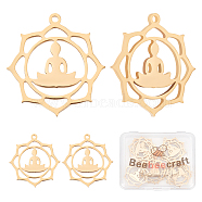 Beebeecraft 10Pcs Chakra 304 Stainless Steel Pendants, Yoga, Real 18K Gold Plated, 26.5x25x1.5mm, Hole: 1.4mm(STAS-BBC0001-24)