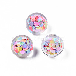Translucent Acrylic Cabochons, with Heart Paillette, Round, Colorful, 18x15.5~16mm(TACR-N006-27)