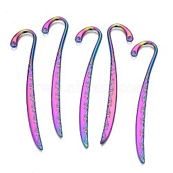 Rainbow Color Alloy Bookmark Findings, Hook Bookmark Findings with Hole, Cadmium Free & Nickel Free & Lead Free, Multi-color, 82x17x3mm, Hole: 2mm(PALLOY-N163-178-NR)