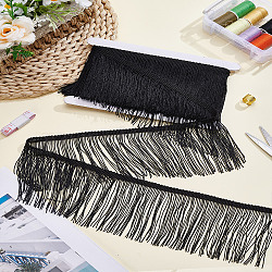 5M Polyester Tassel Fringe Trimming, Clothes Decoration, Costume Accessories, Black, 100x1mm(OCOR-LP0001-60)