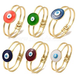 Rack Plating Brass Enamel Evil Eye Hollow Bangles for Women, Real 18K Gold Plated, Long-Lasting Plated, Lead Free & Cadmium Free, Mixed Color, Inner Diameter: 2-1/2x1-3/4 inch(6.2x4.4cm)(BJEW-H607-01G)