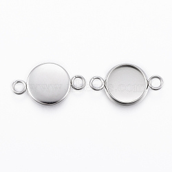 304 Stainless Steel Cabochon Connector Settings, Plain Edge Bezel Cups, Flat Round, Stainless Steel Color, Tray: 10mm, 18.5x12x2mm, Hole: 2.2mm(STAS-E146-19P-10mm)