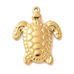 304 Stainless Steel Pendants, Ion Plating(IP), Tortoise Charm, Real 14K Gold Plated, 20.5x16.5x2.5mm, Hole: 1mm(STAS-G352-27G-01)