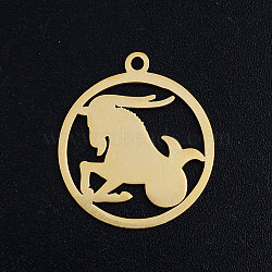 201 Stainless Steel Pendants, Constellation, Golden, Capricorn, 20.5x18x1mm, Hole: 1.5mm(STAS-S105-JN363-10)