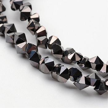 Electroplate Glass Bead Strands, Full Plated, Faceted, Diamond, Black Plated, 4x4mm, Hole: 1mm, about 143pcs/strand, 11.8 inch