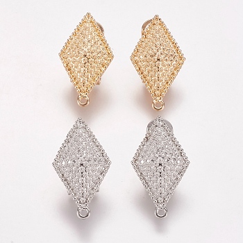 Alloy Stud Earring Findings, with Loop, Rhombus, Mixed Color, 29x16mm, Hole: 1mm, Pin: 0.7mm
