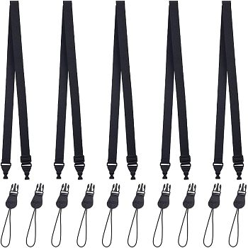 Nylon Adjustable Mobile Straps, with PU Imitation Leather and Plastic Finding, Black, 96~154x3.2x0.1cm