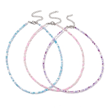 3Pcs 3 Color Glass Seed Beaded Necklaces Set, Zinc Alloy Jewelry, Mixed Color, 14.57 inch(37cm), 1Pc/color