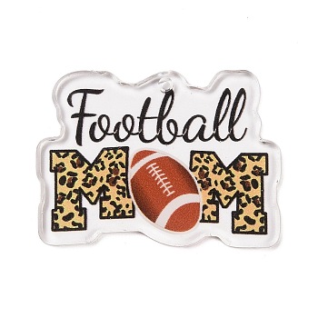 Sport Theme Transparent Acrylic Pendants, Word Football Mom, Chocolate, 42x30x2.3mm, Hole: 1.6mm